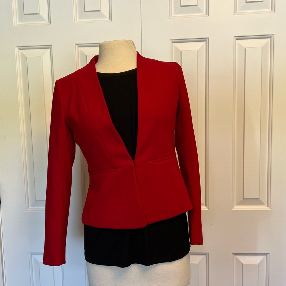 Red Ann Taylor Factory Suit Jacket (Petite)